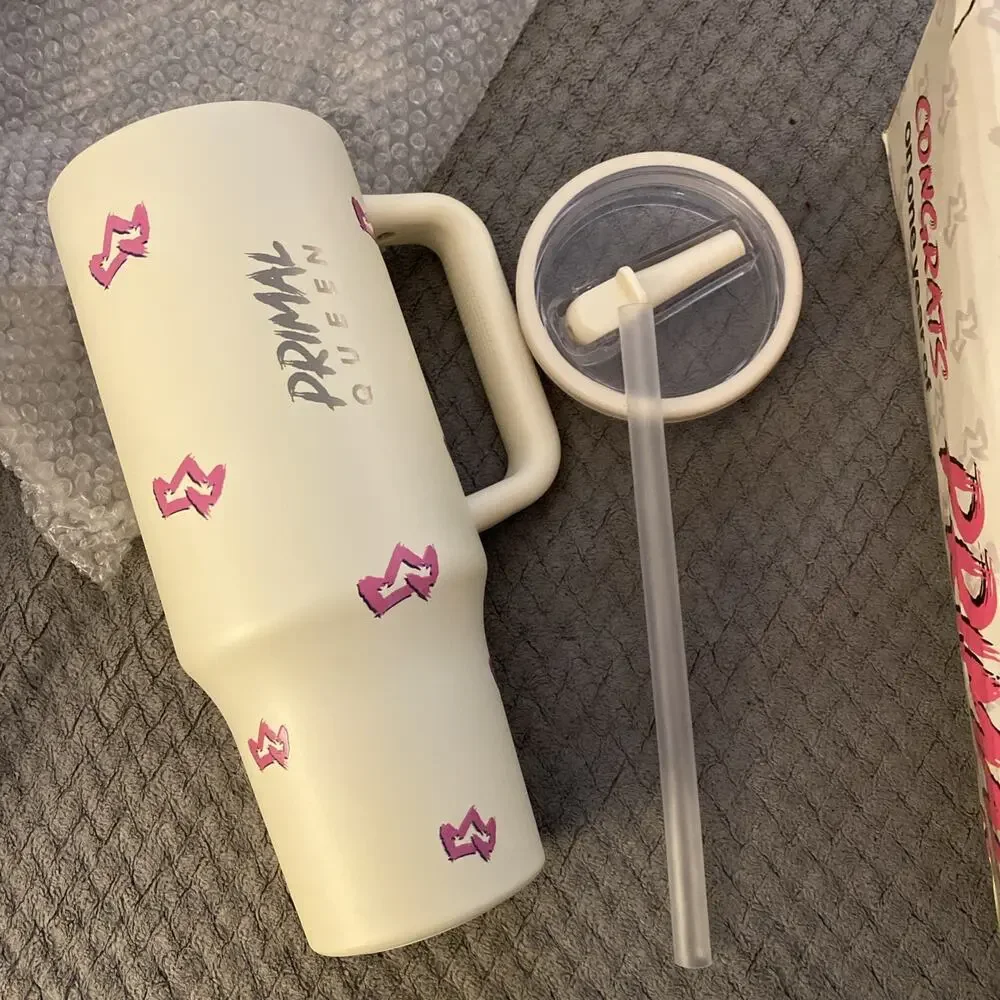 PRIMAL Queen 40oz Tumbler Cup With Lid Straw And Belt Bag Pink Crown